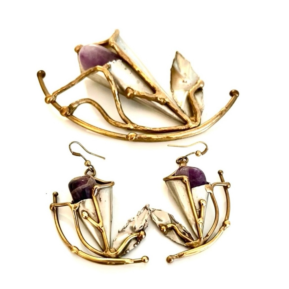 Vintage Bold Amethyst Lily Necklace Set